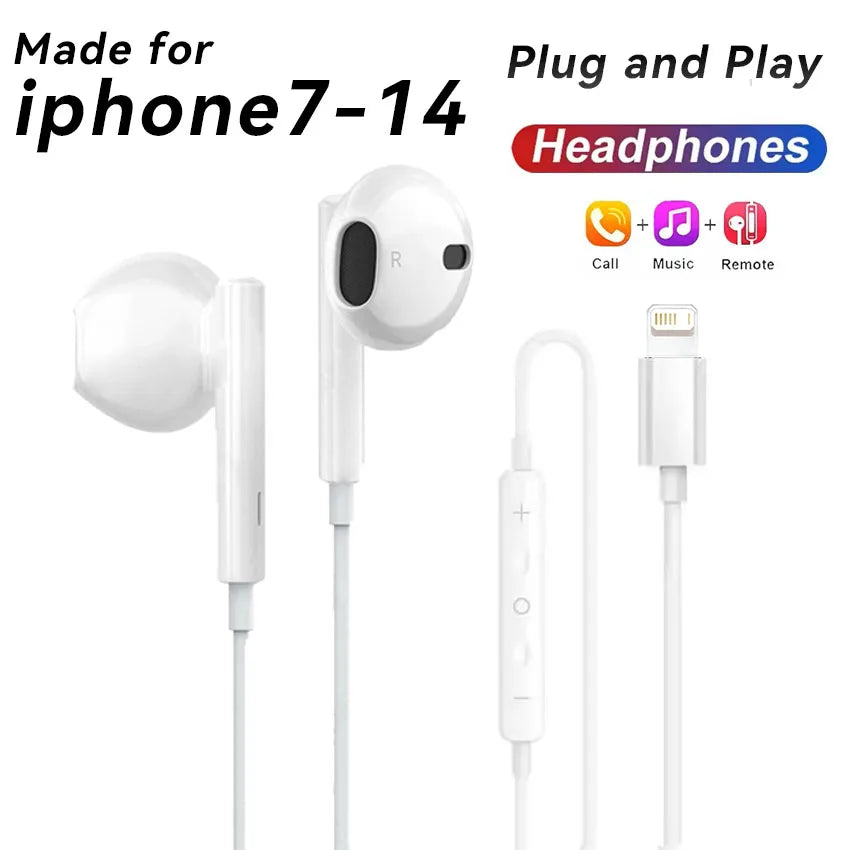 Original Wired Earphones for Apple Lightning iPhone 15 16 14 13 12 11 Pro Max Mini X XS XR X 7 8 6 Plus SE Headphones Accessorie
