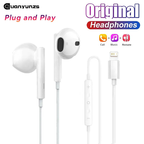 Original Wired Earphones for Apple Lightning iPhone 15 16 14 13 12 11 Pro Max Mini X XS XR X 7 8 6 Plus SE Headphones Accessorie