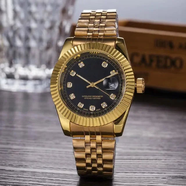 Watches for Women Simple Casual Student Fashion Quartz Diamond-Encrusted Steel Band Calendar Gold Set Men's Watch Couple