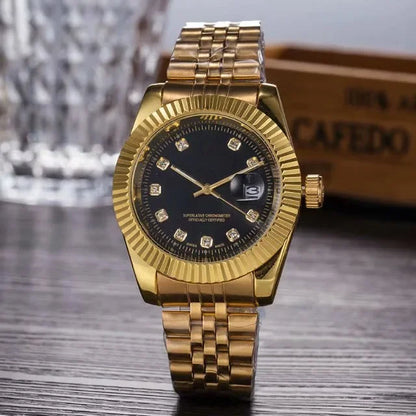 Watches for Women Simple Casual Student Fashion Quartz Diamond-Encrusted Steel Band Calendar Gold Set Men's Watch Couple