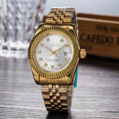 Watches for Women Simple Casual Student Fashion Quartz Diamond-Encrusted Steel Band Calendar Gold Set Men's Watch Couple