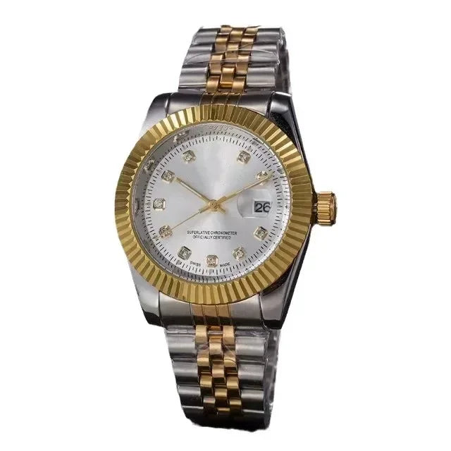 Watches for Women Simple Casual Student Fashion Quartz Diamond-Encrusted Steel Band Calendar Gold Set Men's Watch Couple