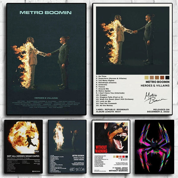 Pop Rap Singer Metro Boomin Music Album  Heroes & Villains Hip Hop 21 Savage Poster Aesthetic Canvas Print Wall Art Room Decor