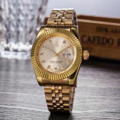 Watches for Women Simple Casual Student Fashion Quartz Diamond-Encrusted Steel Band Calendar Gold Set Men's Watch Couple