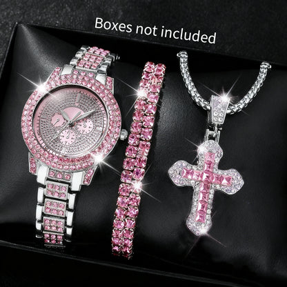1/3PCS Luxury Rhinestone Women Watch Diamond Jewelry Set Elegant Steel Ladies Quartz Wristwatch Reloj Mujer（Without Box）
