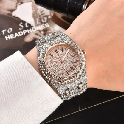 Luxury Diamond Men Women Watches Gold Watch Ladies Wrist Watch Luxury Rhinestone Unisex Bracelet Watches Female Clock 2025 New
