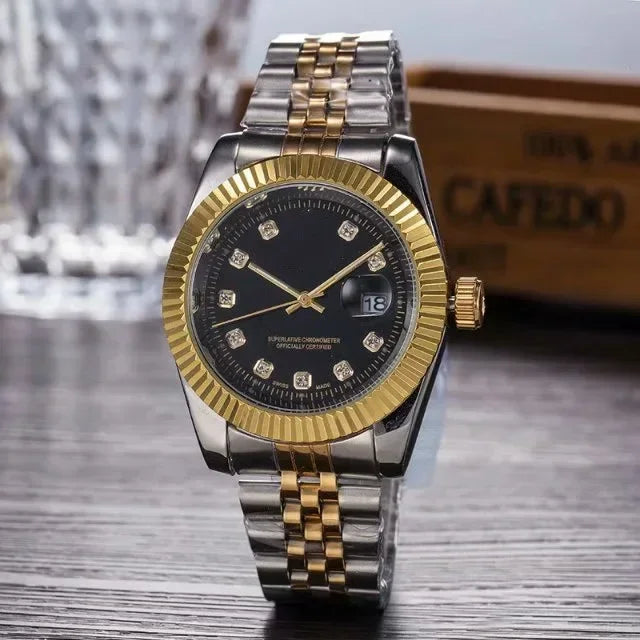 Watches for Women Simple Casual Student Fashion Quartz Diamond-Encrusted Steel Band Calendar Gold Set Men's Watch Couple