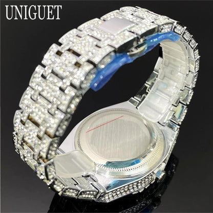2025 New Luxury Brand UNIGUET Iced Watch For Men Fashion Hip Hop Diamond Waterproof Stainless Steel Wristwatch Male Dropshipping